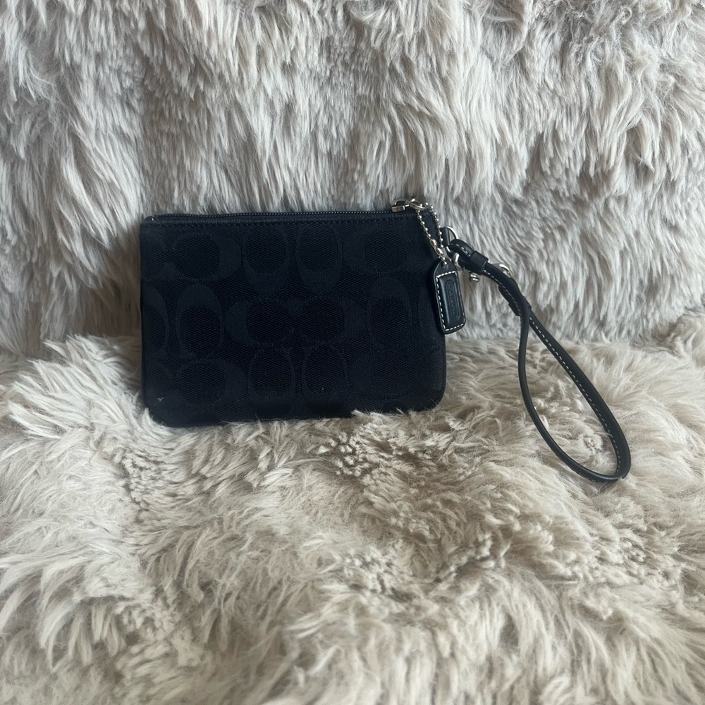 Black Coach Wristlet with Logo Pattern